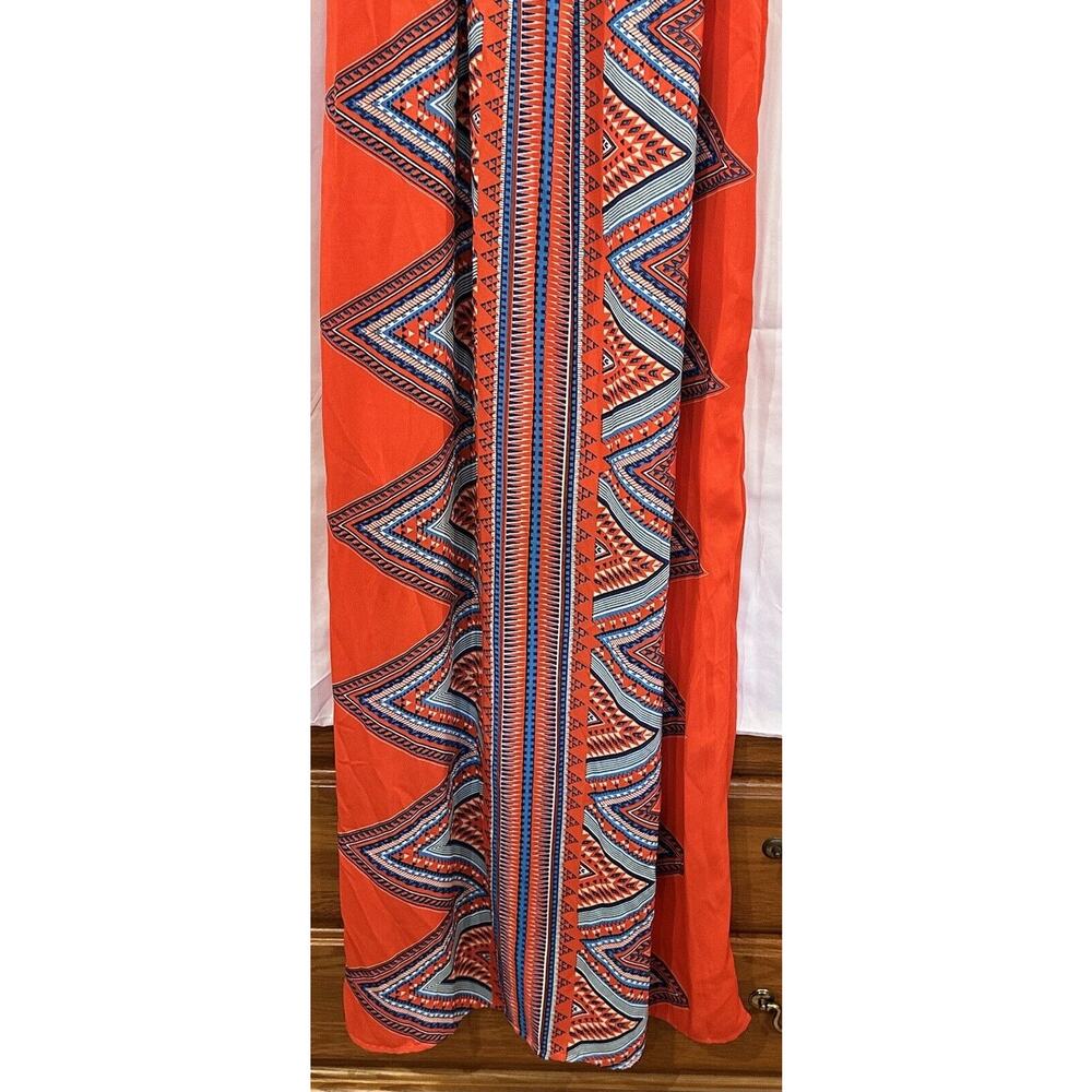 Luxology Tropical Belted Maxi Dress V Neck Women Size M Red Bohemian - Picture 6 of 16